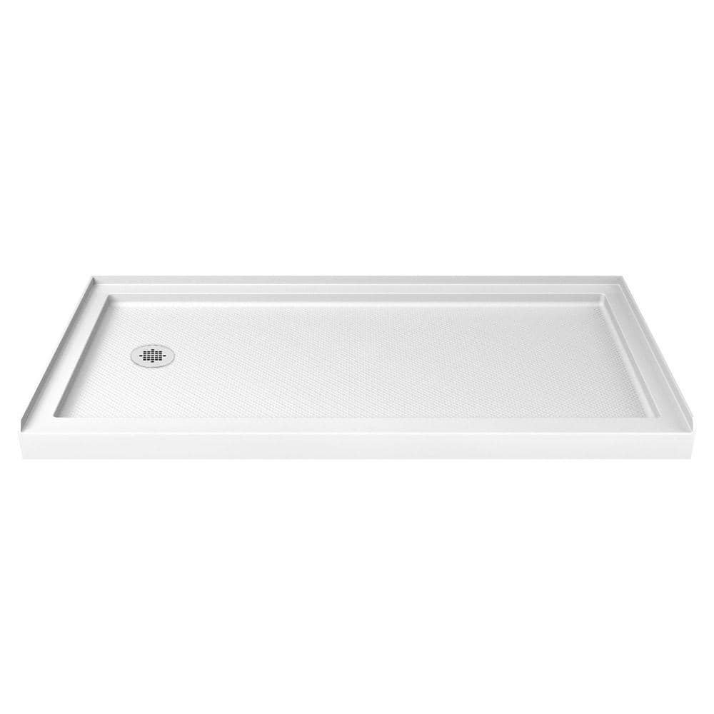 SlimLine 60 in. x 36 in. Single Threshold Shower Pan Base in White Left Hand Drain Pan Base with Back Walls - Image 3
