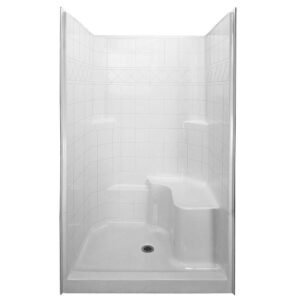 Basic 48 in. x 36.75 in. x 79.5 in. Alcove 3-Piece Shower Kit with Shower Wall and Shower Pan in White, RH Seat