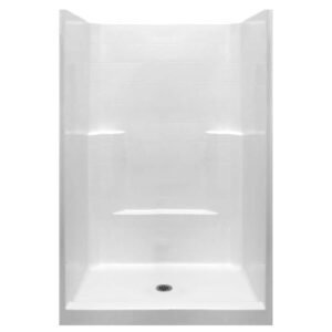 Basic 48 in. x 37 in. x 80 in. AcrylX 1-Piece Low Threshold Shower Wall and Shower Pan in White with Center Drain