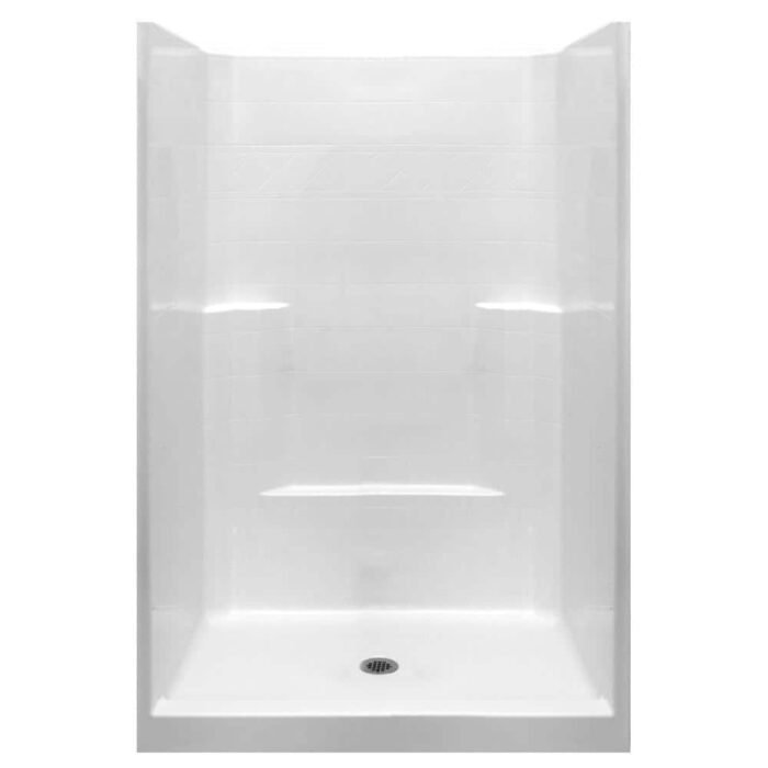 Basic 48 in. x 37 in. x 80 in. AcrylX 1-Piece Low Threshold Shower Wall and Shower Pan in White with Center Drain
