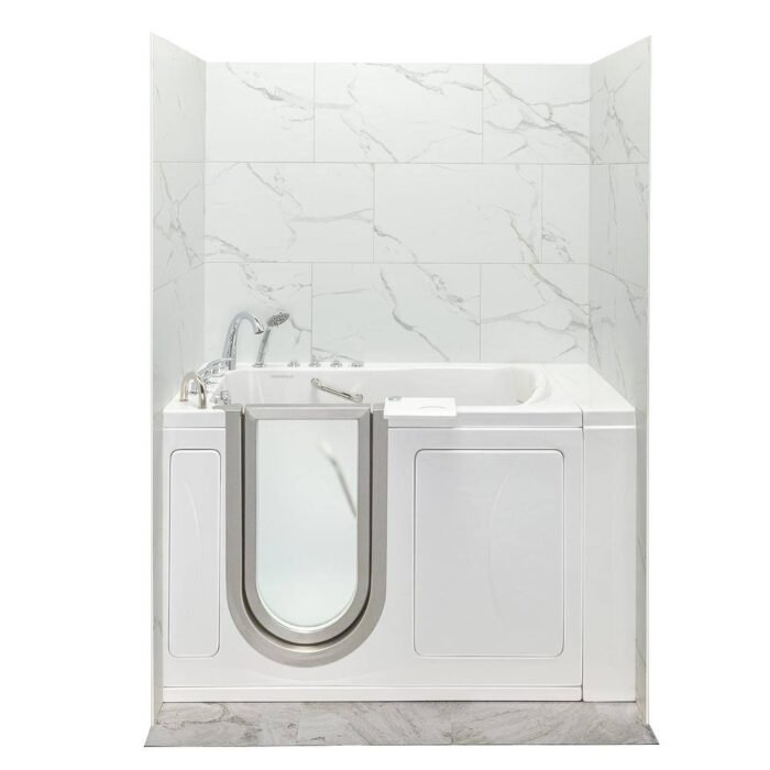 Elite 52 in. x 29.75 in. Left Drain Walk-In Combination Bathtub in White, Heated Seat, Carrara Wall Surround