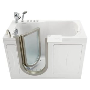 Petite 52 in. x 28 in. Walk-In Whirlpool and Air Bath Bathtub in White, 2 Piece Fast Fill Faucet, LHS 2 in. Dual Drain