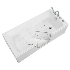 Laydown 72 in. Walk-in Air Bath Bathtub in White with Right Hinged Middle Glass Door, 5 PC Fast Fill Faucet, Right Drain