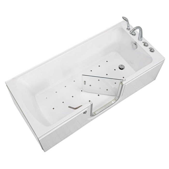 Laydown 72 in. Walk-in Air Bath Bathtub in White with Right Hinged Middle Glass Door, 5 PC Fast Fill Faucet, Right Drain
