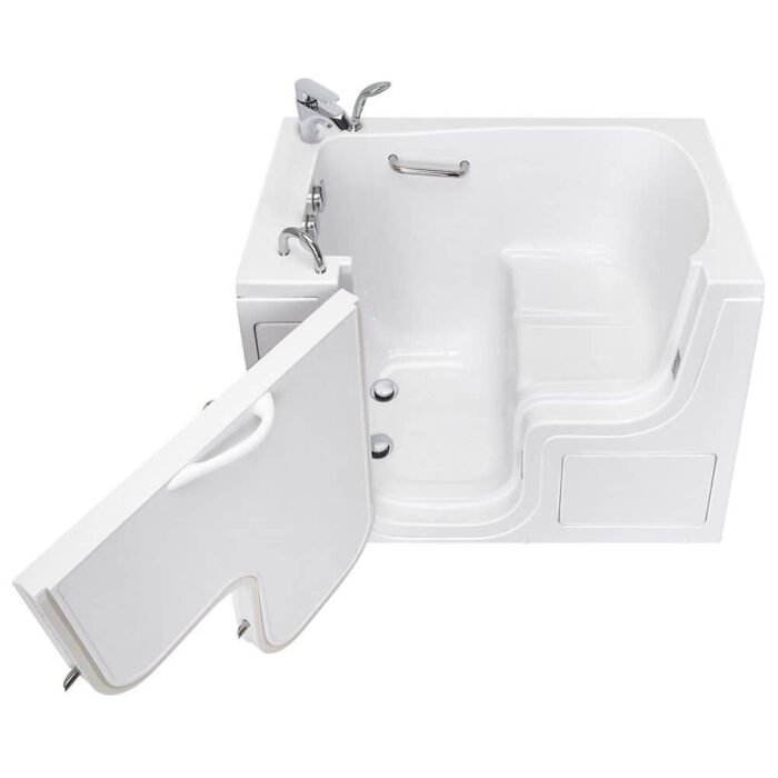 Wheelchair Transfer30 52 in. Acrylic Soaking Walk-in Tub in White with Fast Fill Faucet and Left 2 in. Dual Drain