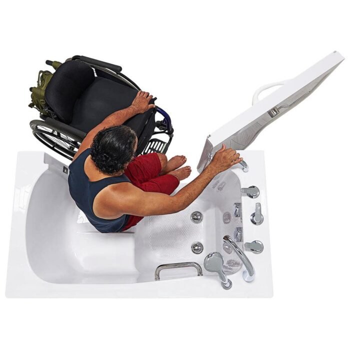 Wheelchair Transfer 60 in. Acrylic Walk in Soaking Tub in White with Faucet Set, Heated Seat and Left 2 in. Dual Drain - Image 3