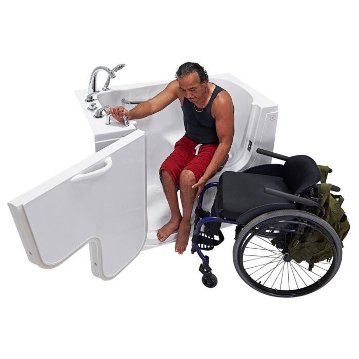 Wheelchair Transfer 60 in. Acrylic Walk in Soaking Tub in White with Faucet Set, Heated Seat and Left 2 in. Dual Drain - Image 2