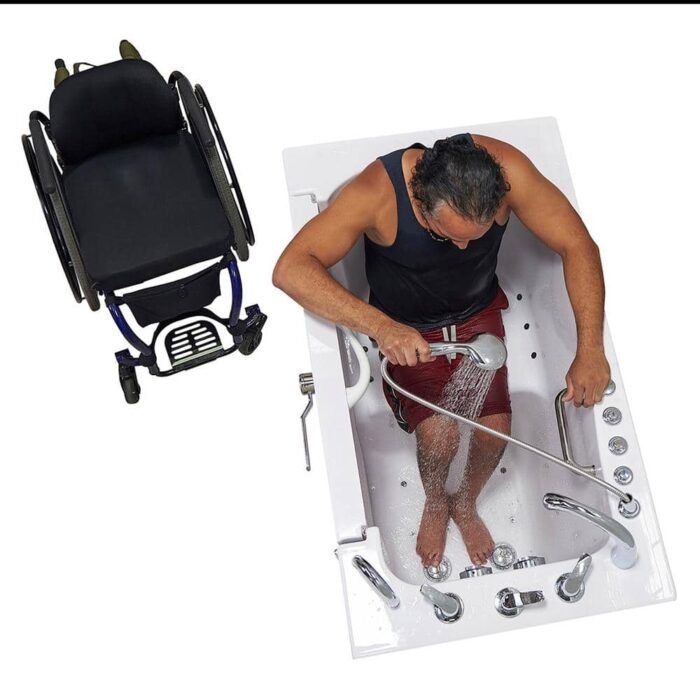 Wheelchair Transfer 60 in. Acrylic Walk-In Whirlpool and Air Bath Bathtub in White, Faucet, Heated Seat, RHS Dual Drain - Image 4