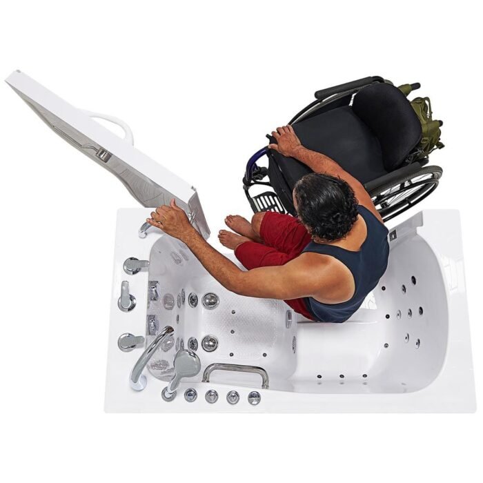 Wheelchair Transfer 60 in. Acrylic Walk-In Whirlpool and Air Bath Bathtub in White, Faucet, Heated Seat, RHS Dual Drain - Image 3