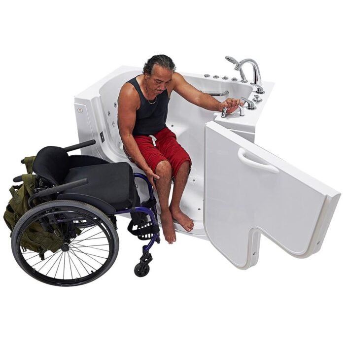 Wheelchair Transfer 60 in. Acrylic Walk-In Whirlpool and Air Bath Bathtub in White, Faucet, Heated Seat, RHS Dual Drain - Image 2