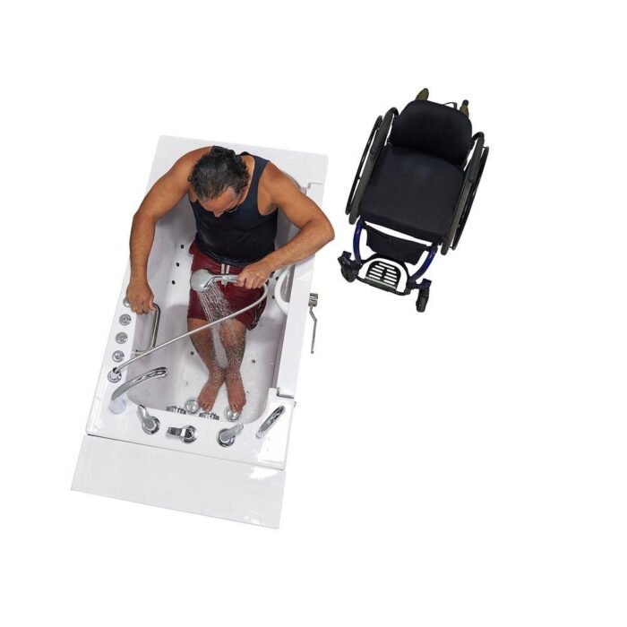 Wheelchair Transfer32 52 in. Acrylic Walk-In Whirlpool and Air Bath Bathtub in White, Fast Fill Faucet, Left Dual Drain - Image 4