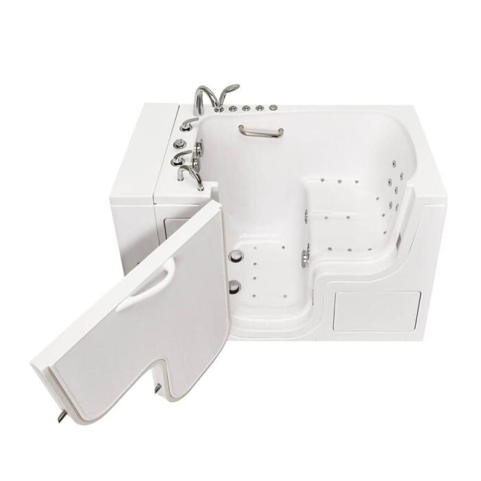 Wheelchair Transfer32 52 in. Acrylic Walk-In Whirlpool and Air Bath Bathtub in White, Fast Fill Faucet, Left Dual Drain