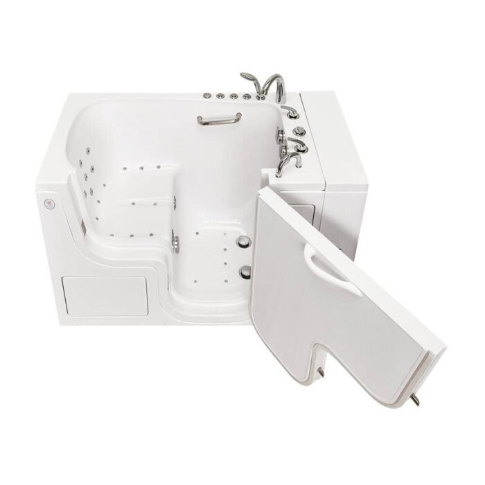 Wheelchair Transfer32 52 in. Walk-In Whirlpool and Air Bath Bathtub in White, Fast Fill Faucet,Heated Seat,RH Dual Drain