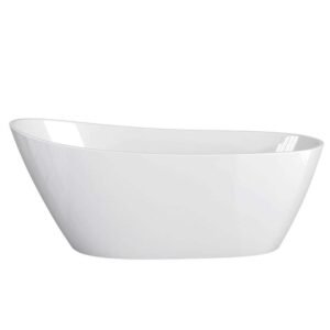 59 in. x 29.1 in. Acrylic Flat Bottom Free Standing Bathtub Oval Freestanding Soaking Bathtub with Side Drain in White