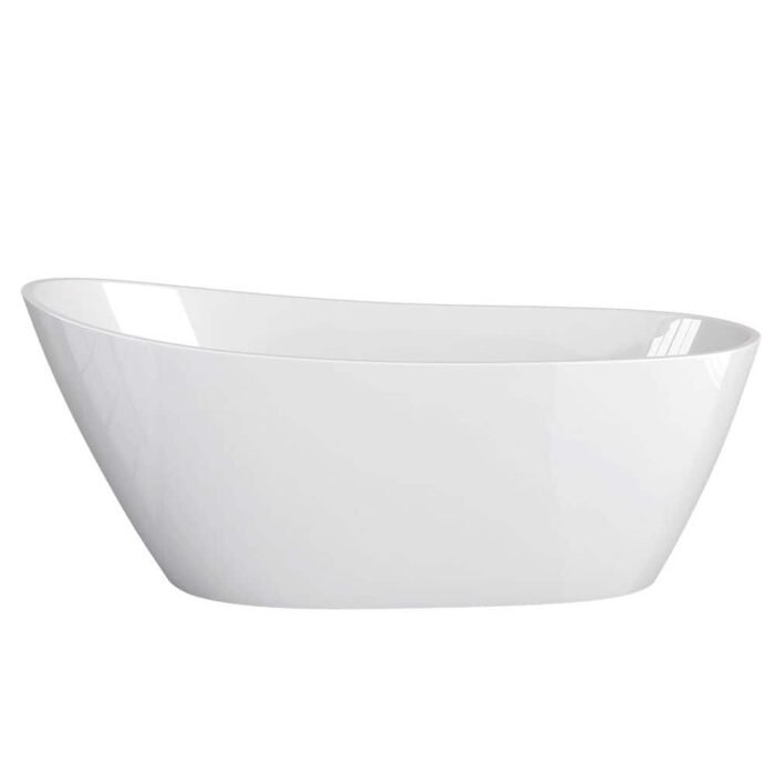 59 in. x 29.1 in. Acrylic Flat Bottom Free Standing Bathtub Oval Freestanding Soaking Bathtub with Side Drain in White
