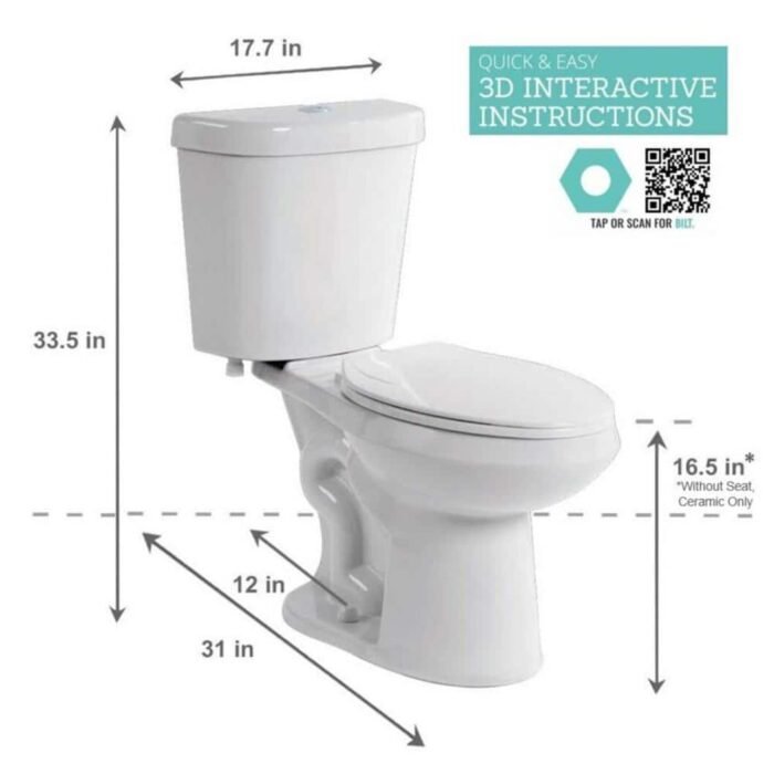 12 inch Rough In Two-Piece 1.1 GPF/1.6 GPF Dual Flush Elongated Toilet in White Seat Included - Image 2