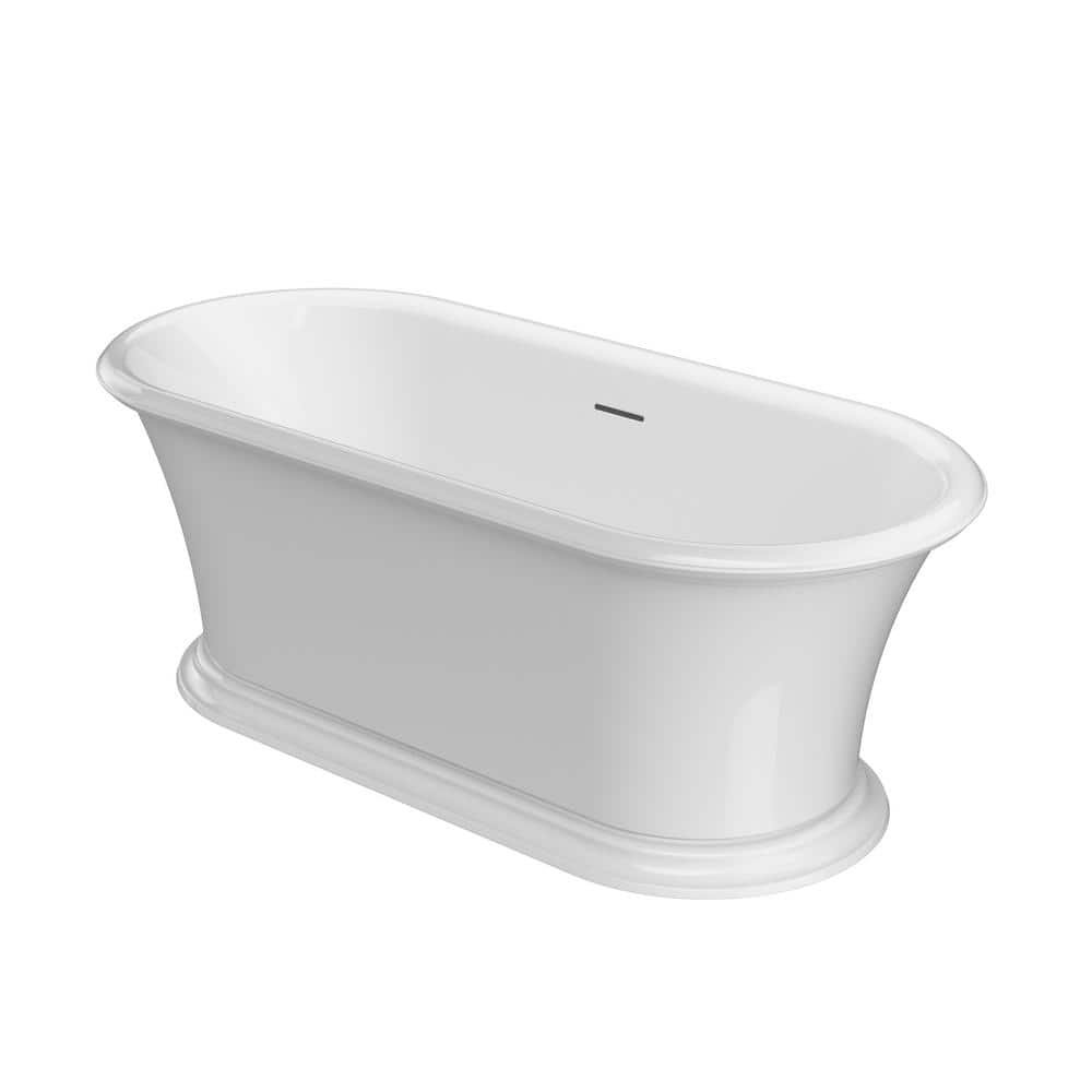LEONORA 65 in. x 30 in. Soaking Bathtub with Center Drain in White Gloss - Image 2