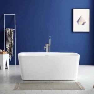 Cervina 59 in. Freestanding Flatbottom Soaking Bathtub with Center Drain in White