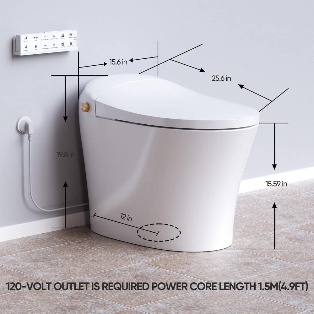 1/1.27 GPF Elongated Smart Toilet Bidet in White with Warm Water, Dryer, Night Light, Deodorization, Remote Control - Image 3