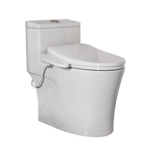 1-Piece 10 in. Rough-In 0.8/1.28 GPF Dual Flush Elongated Chair Height Toilet in White HR-0038W-10 with Smart Bidet Seat