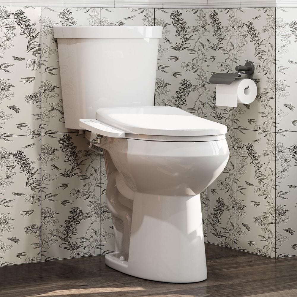 19 in. Tall 2-piece 1.1/1.6 GPF Dual Flush Elongated Toilet in White Map Flush 1000g with Smart Bidet Seat