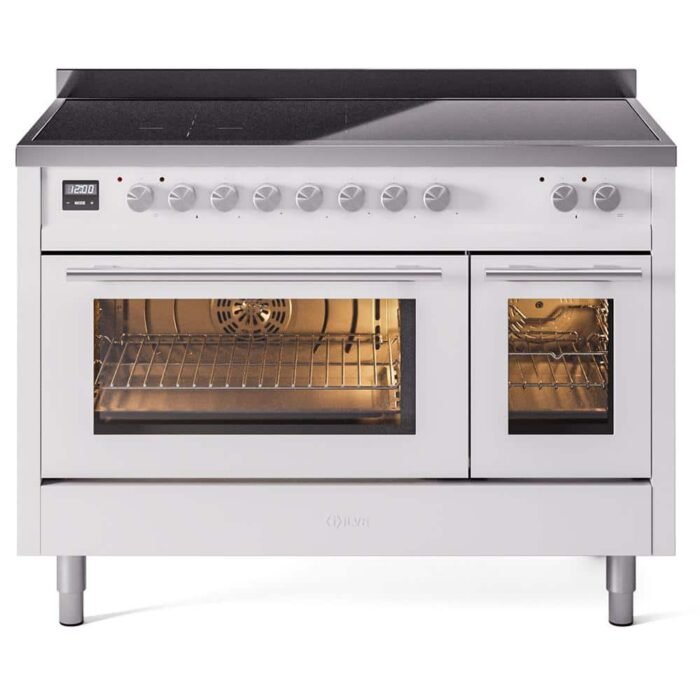 Professional Plus II 48 in. 6 Zone Freestanding Double Oven Induction Range in White