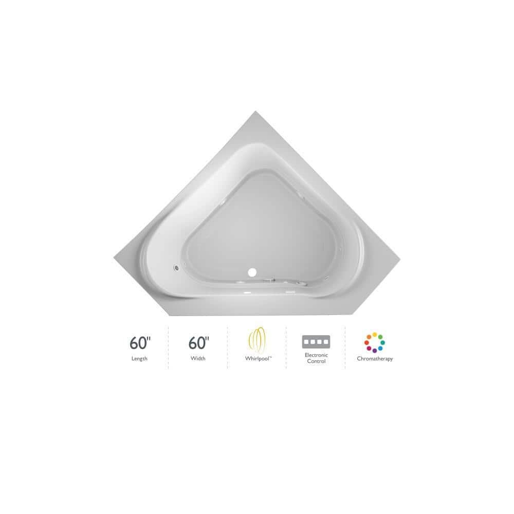 Capella 60 in. x 60 in. Neo Angle Whirlpool Bathtub with Center Drain in White - Image 2