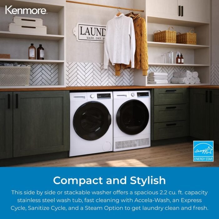 24 in. 2.2 cu. ft. Front-Load Washer - White with Steam - Image 2