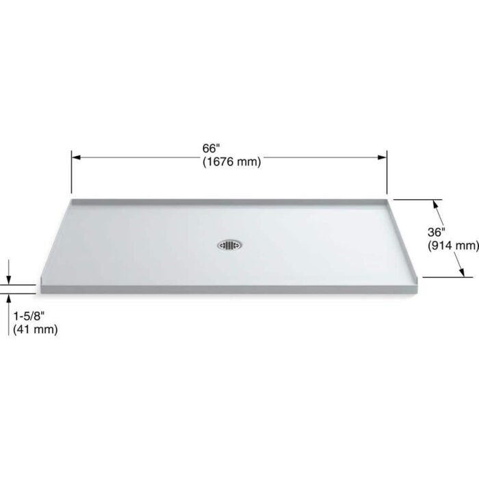 Ballast 66 in. x 36 in. Single Threshold Shower Base in White - Image 3