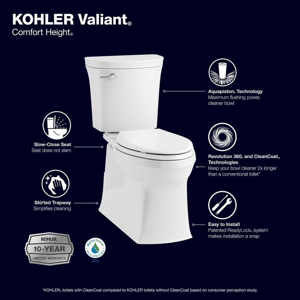 Valiant 12 in. Rough In 2-Piece 1.28 GPF Single Flush Elongated Toilet in White Seat Included - Image 3
