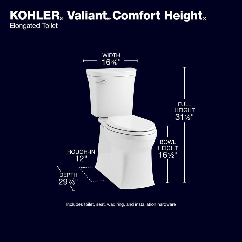 Valiant 12 in. Rough In 2-Piece 1.28 GPF Single Flush Elongated Toilet in White Seat Included - Image 4