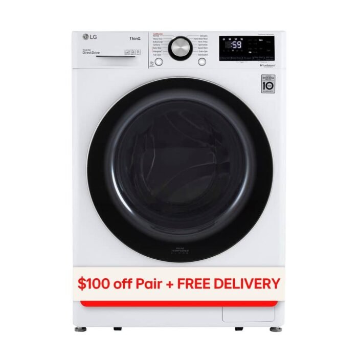 24 in. W 2.4 Cu. Ft. Compact Stackable SMART Front Load Washer in White with Steam and AI Fabric Sensor / Smart Pairing