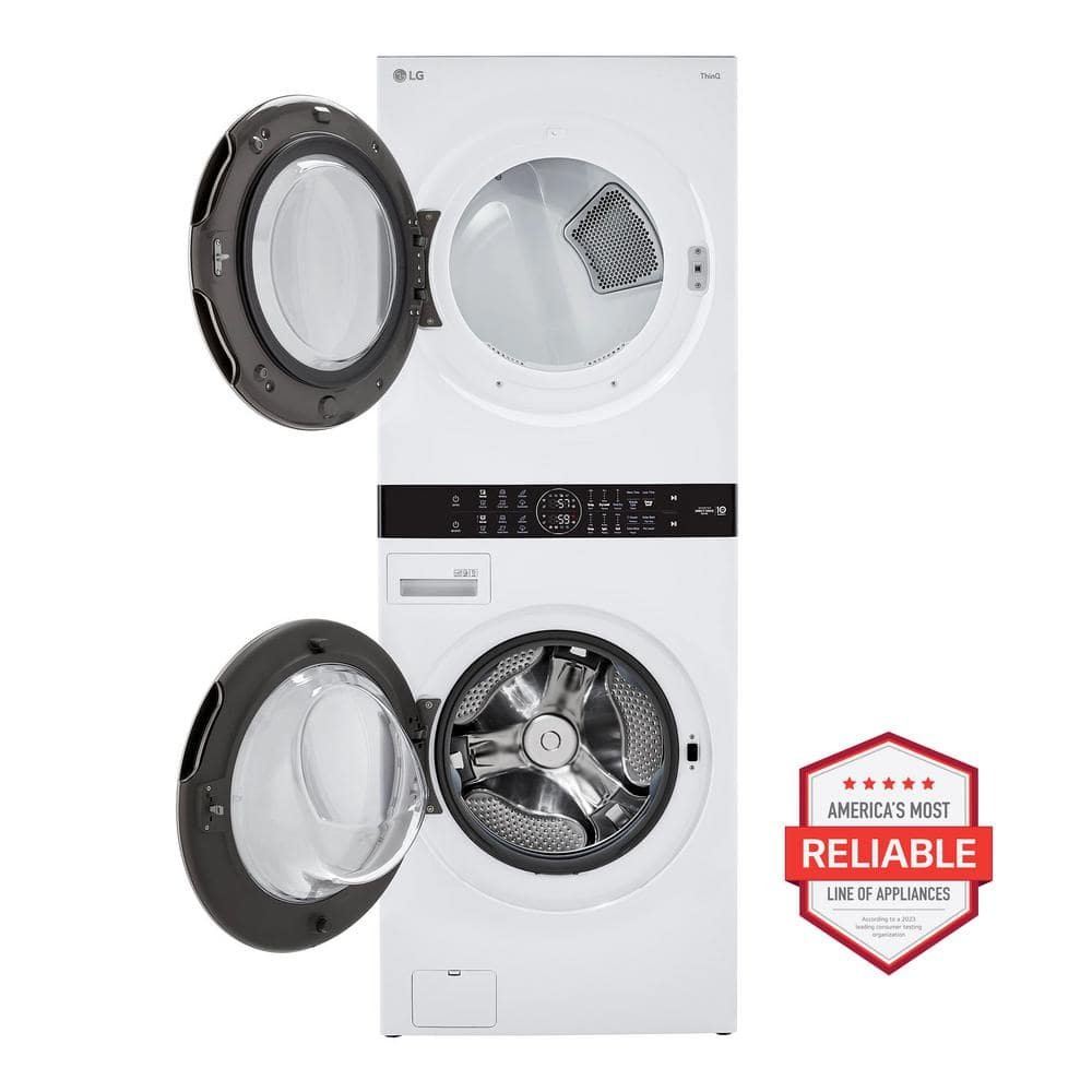 WashTower Stacked SMART Laundry Center 4.5 Cu.Ft. Front Load Washer & 7.4 Cu.Ft. Gas Dryer in White - Image 3