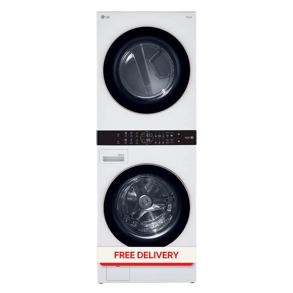 WashTower Stacked SMART Laundry Center 4.5 Cu.Ft. Front Load Washer & 7.4 Cu.Ft. Gas Dryer in White