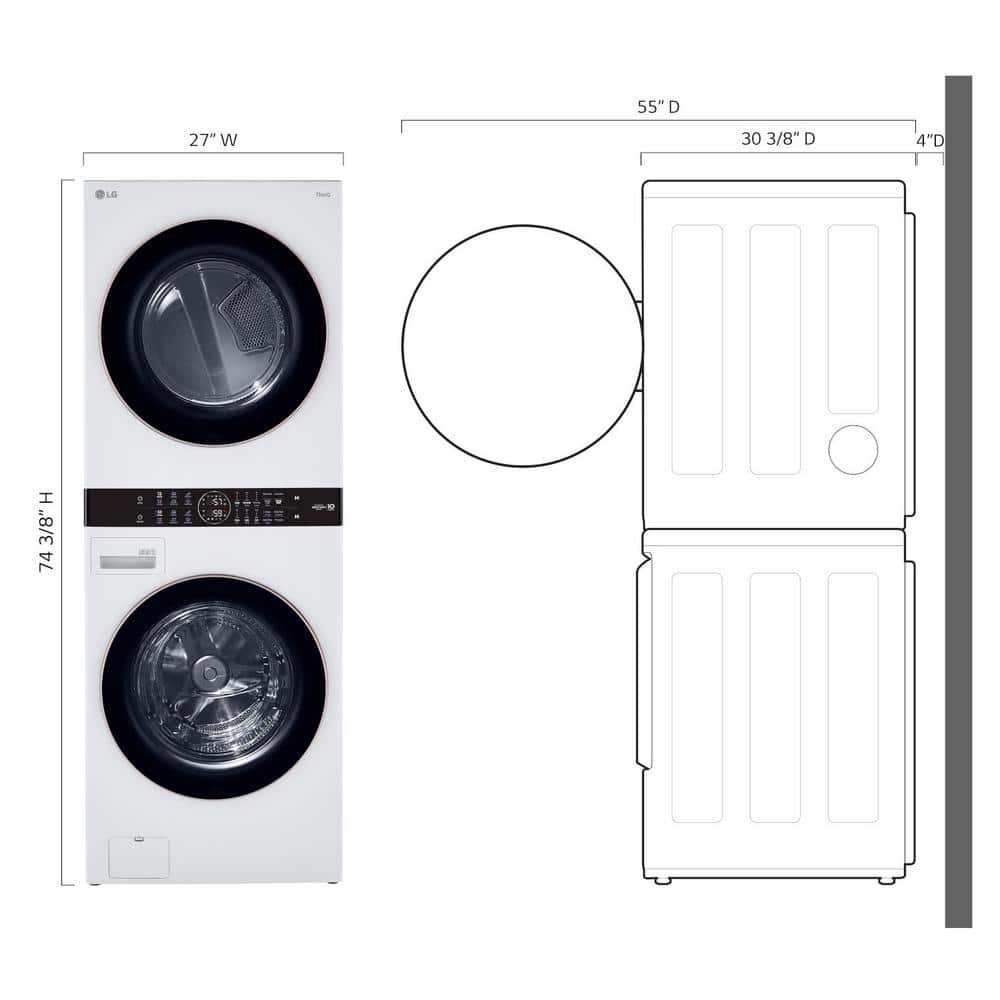 WashTower Stacked SMART Laundry Center 4.5 Cu.Ft. Front Load Washer & 7.4 Cu.Ft. Gas Dryer in White - Image 4