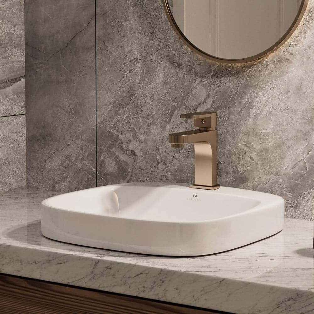 17 in. x 17 in. White Drop-In Bathroom Sink, Square Semi-recessed Sink with Single Faucet Hole, Pop-Up Drain Included