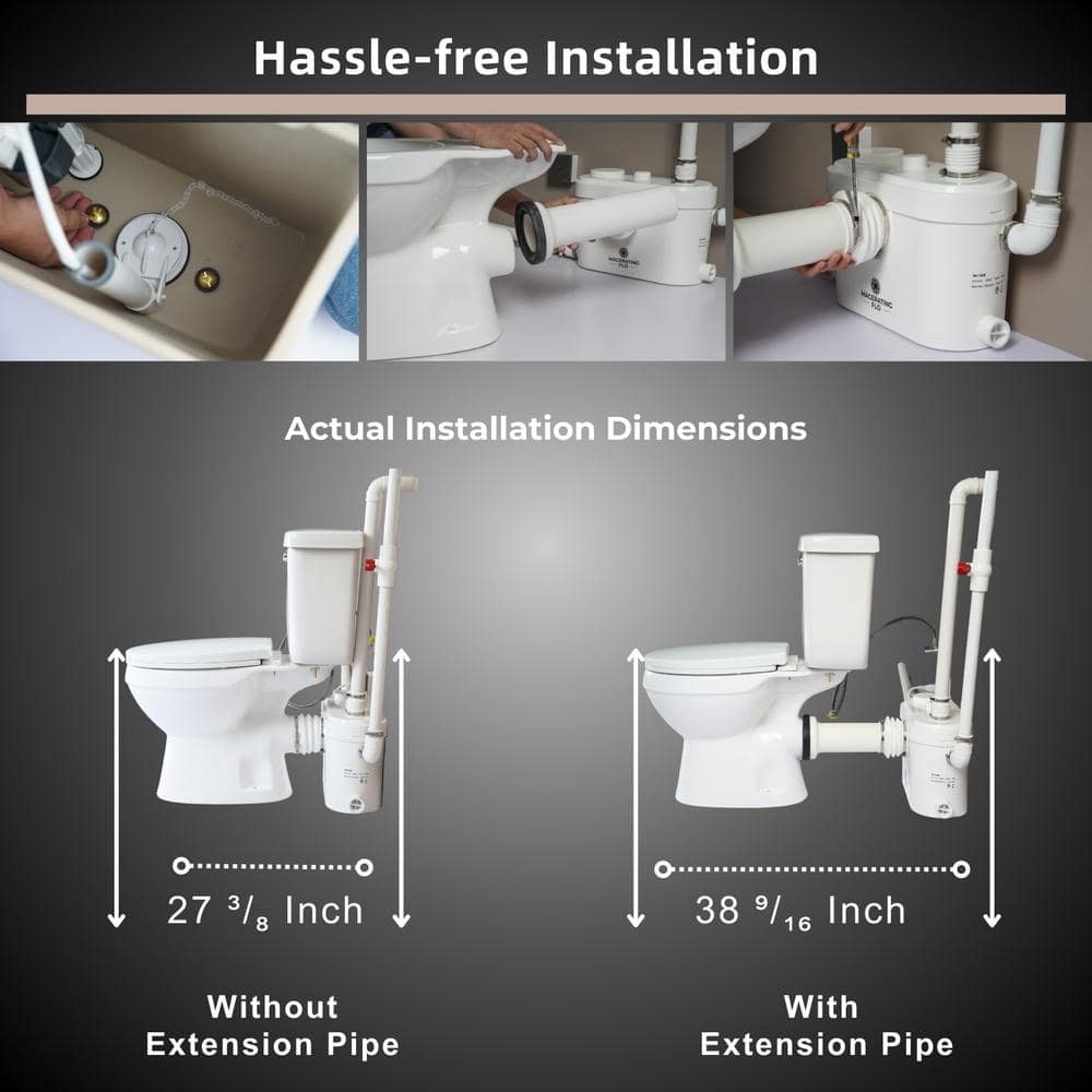 Ultra 750W Upflush Toilet for Basement White 2-Piece Round 1.6GPF Single Flush, Macerator Pump for Sink, Toilet, Bathtub - Image 2