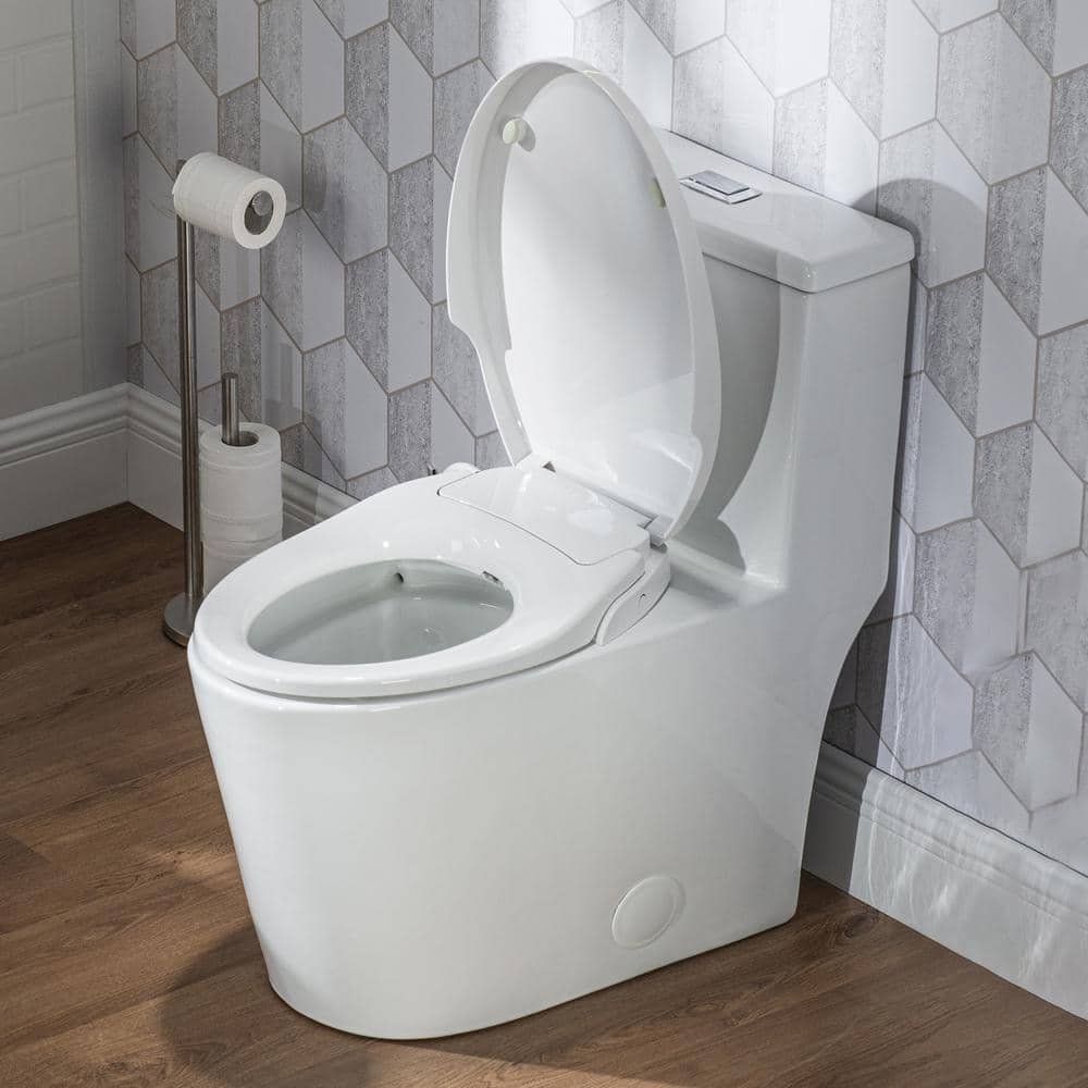 Elongated Bidet Toilet Combo Dual Flush 0.9/1.28 GPF in White with Non-Electric Bidet Seat, Front and Rear Wash