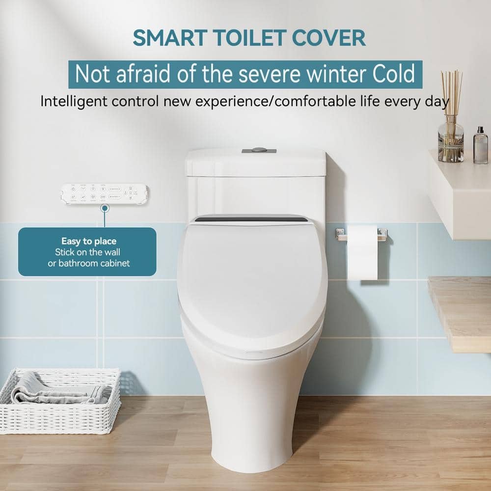 Smart Electric Bidet Seat for Elongated Toilet in White with Remote Control, Heated Seat, Deodorizer and Nightlight - Image 2