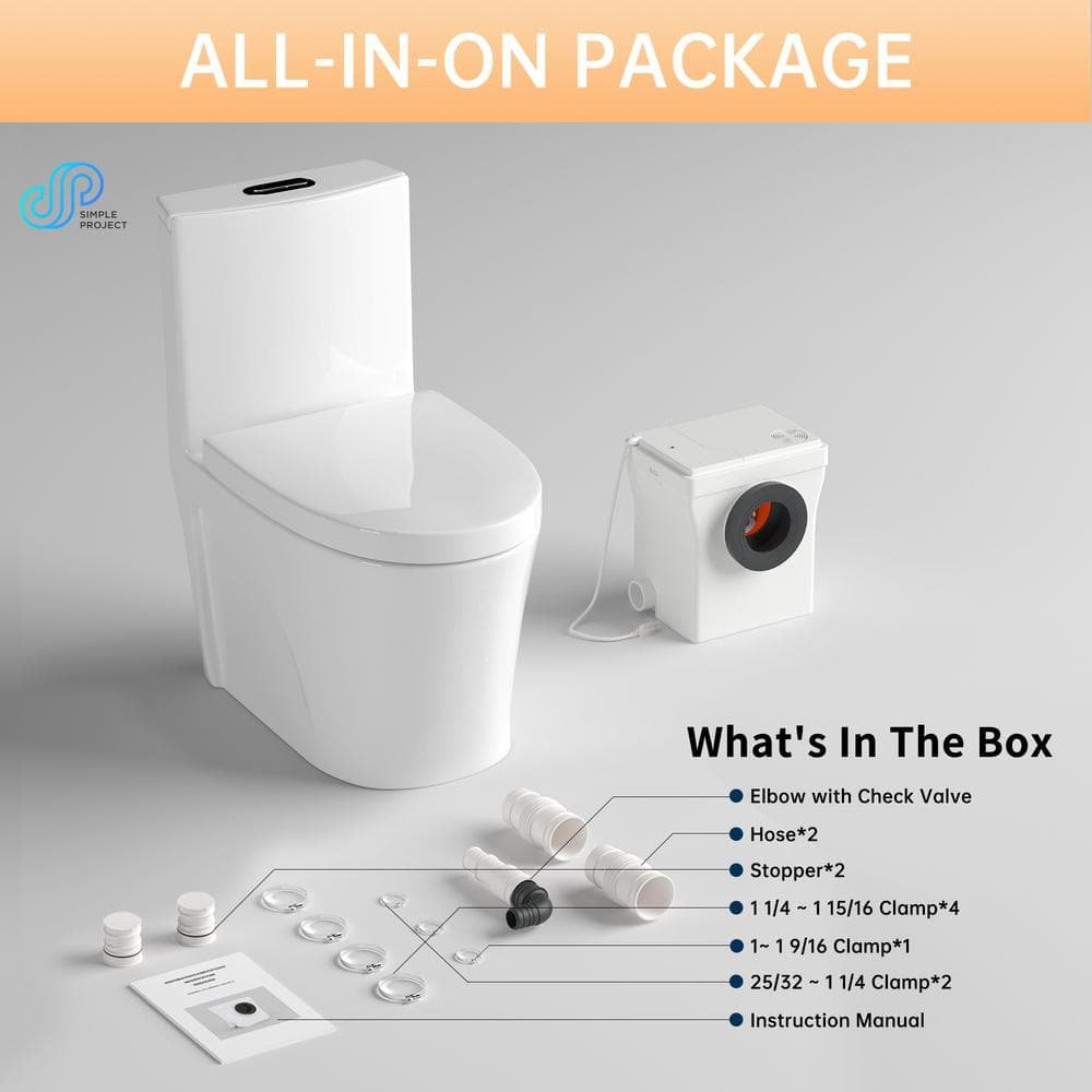 Rear Outlet Macerating 1-Piece 0.8/1.28 GPF Dual Flush Elongated Toilet, with 0.8 HP Macerating Pump in White - Image 4
