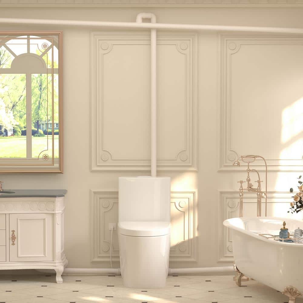 Rear Outlet Macerating 1-Piece 0.8/1.28 GPF Dual Flush Elongated Toilet, with 0.8 HP Macerating Pump in White - Image 2