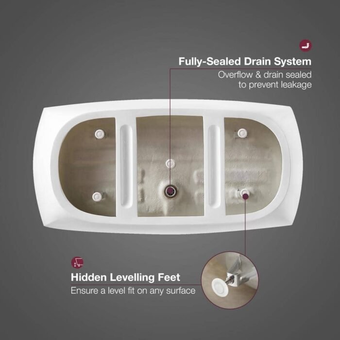 Birkett 56 in. Freestanding Flatbottom Soaking Bathtub with Center Drain in White - Image 4