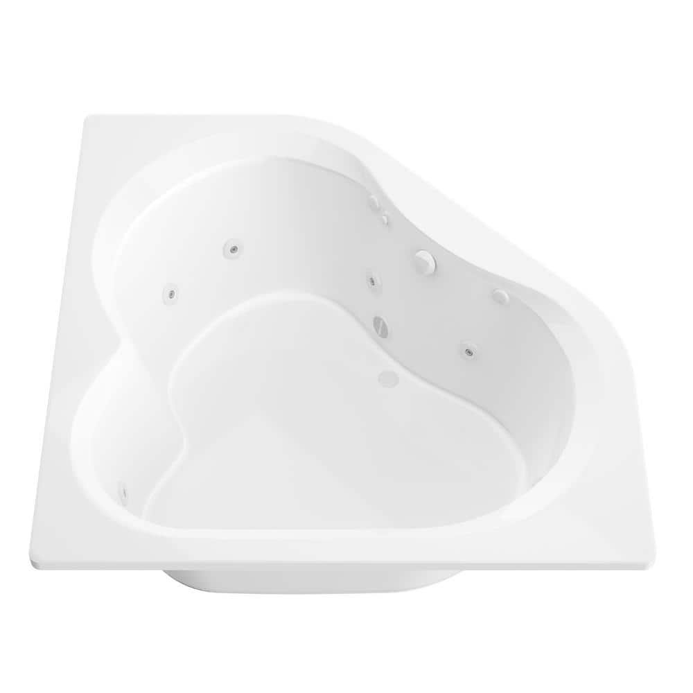 Beryl Series 84 in. x 62 in. Neo Angle Whirlpool Bathtub with Center Drain and V-Style Back Jets in Glossy Smooth White