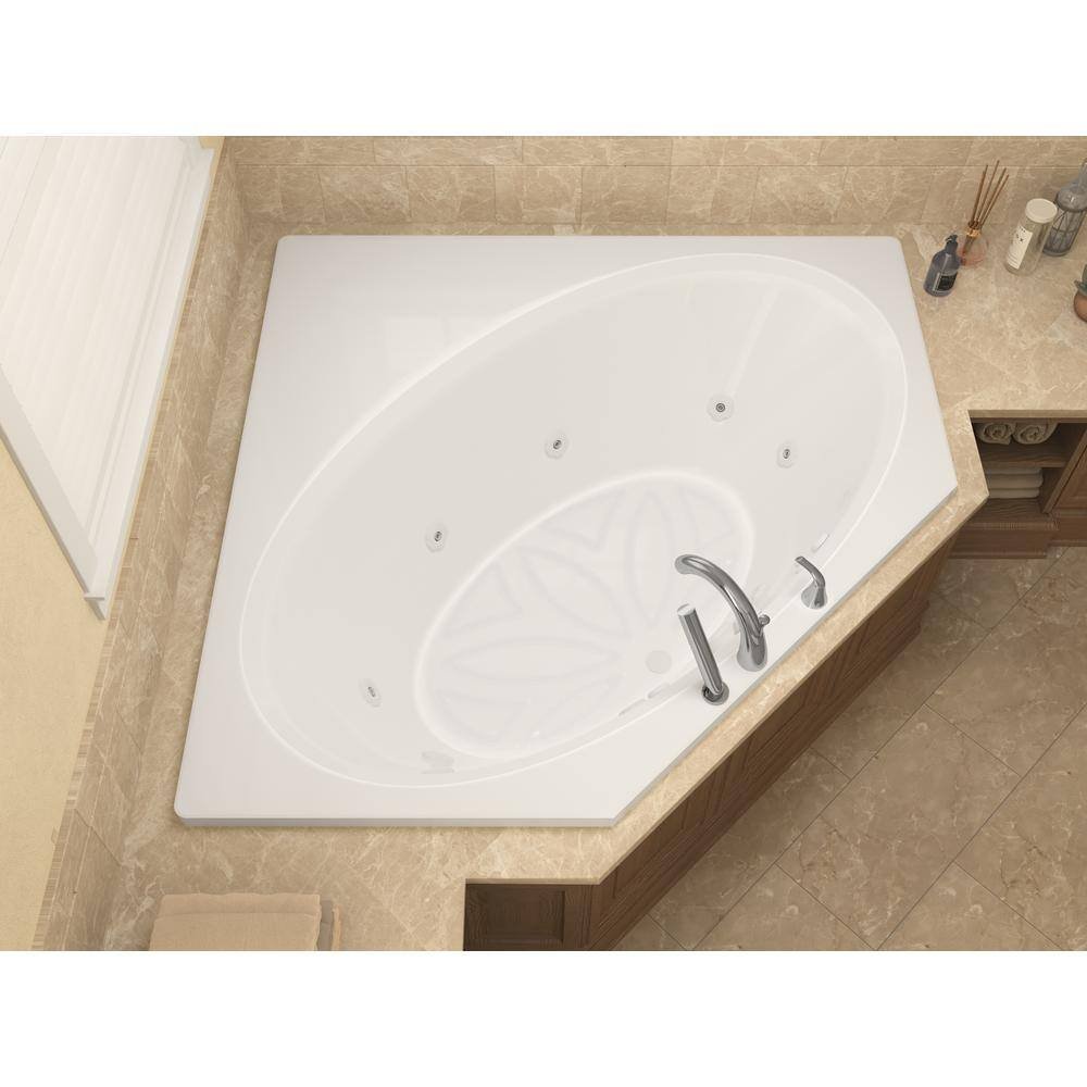 Mali Series 83 in. x 62 in. Neo Angle Whirlpool Bathtub with Center Drain and V-Style Back Jets in Glossy Smooth White - Image 3