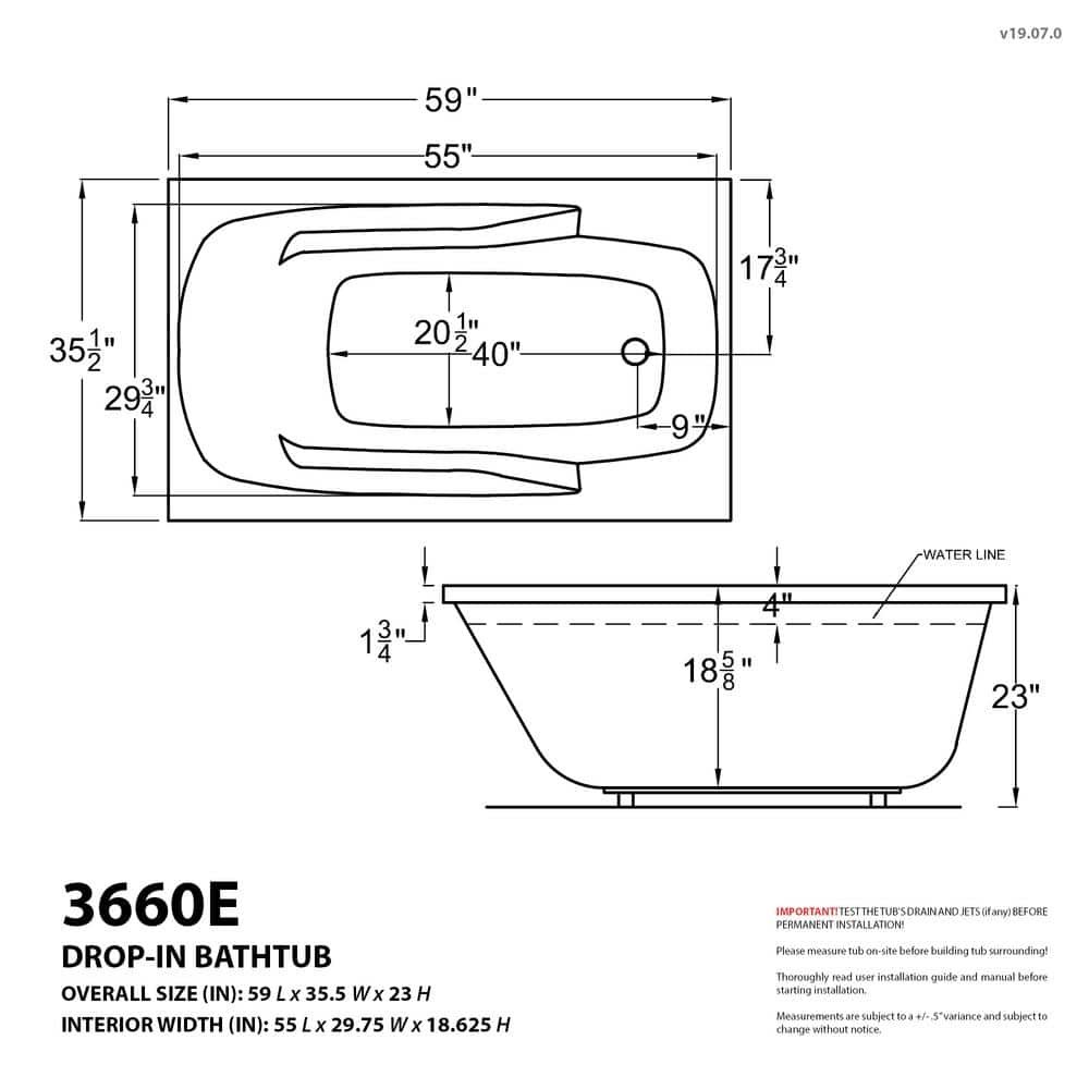 Coral Series 59 in. x 36 in. Rectangular Air Bathtub with Right Side Drain and Aromatherapy in Glossy Smooth White - Image 4
