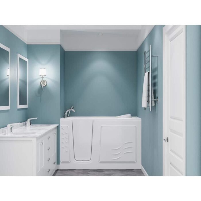 Builder's Series 30 in. L x 59 in. W Left Side Drain Soaker Bathtub in White with Fast Filling Faucet Set - Image 2