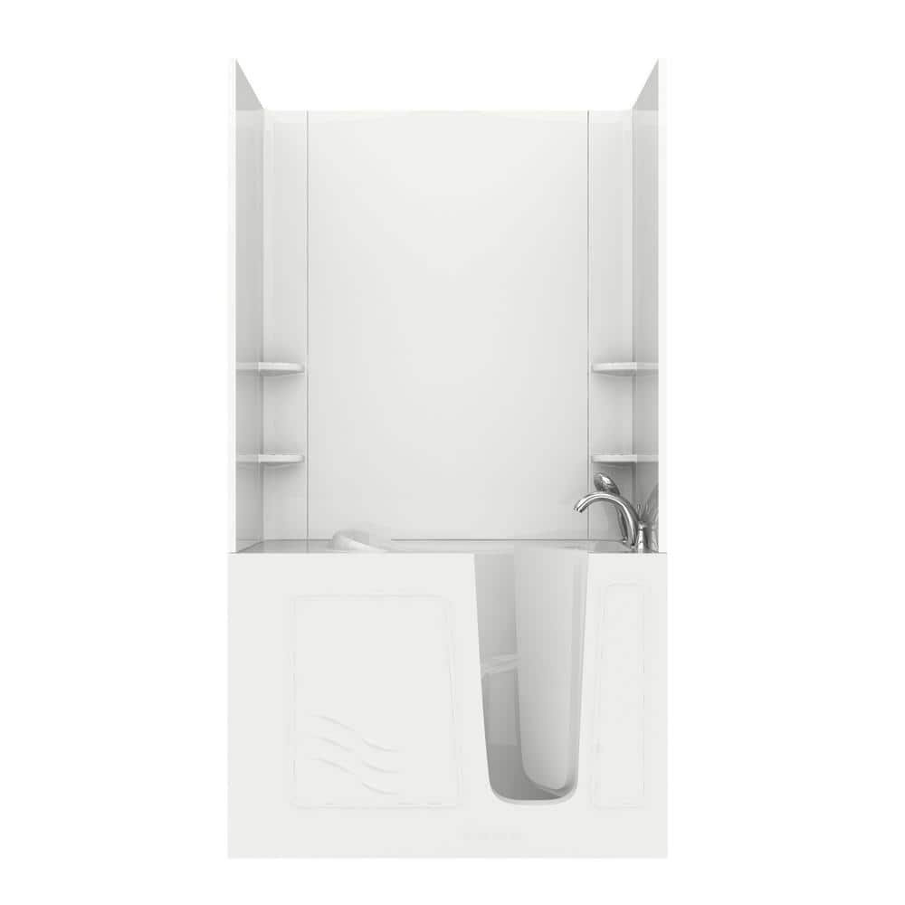 Rampart 4.5 ft. Walk-in Air Bathtub with Easy Up Adhesive Wall Surround in White