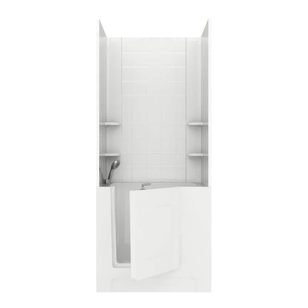 Rampart 3.3 ft. Walk-in Air Bathtub with 6 in. Tile Easy Up Adhesive Wall Surround in White
