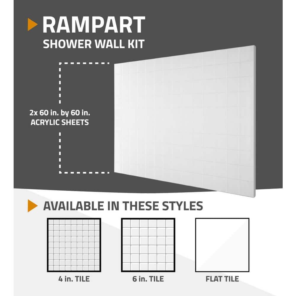 Rampart 3.3 ft. Walk-in Air Bathtub with 6 in. Tile Easy Up Adhesive Wall Surround in White - Image 2