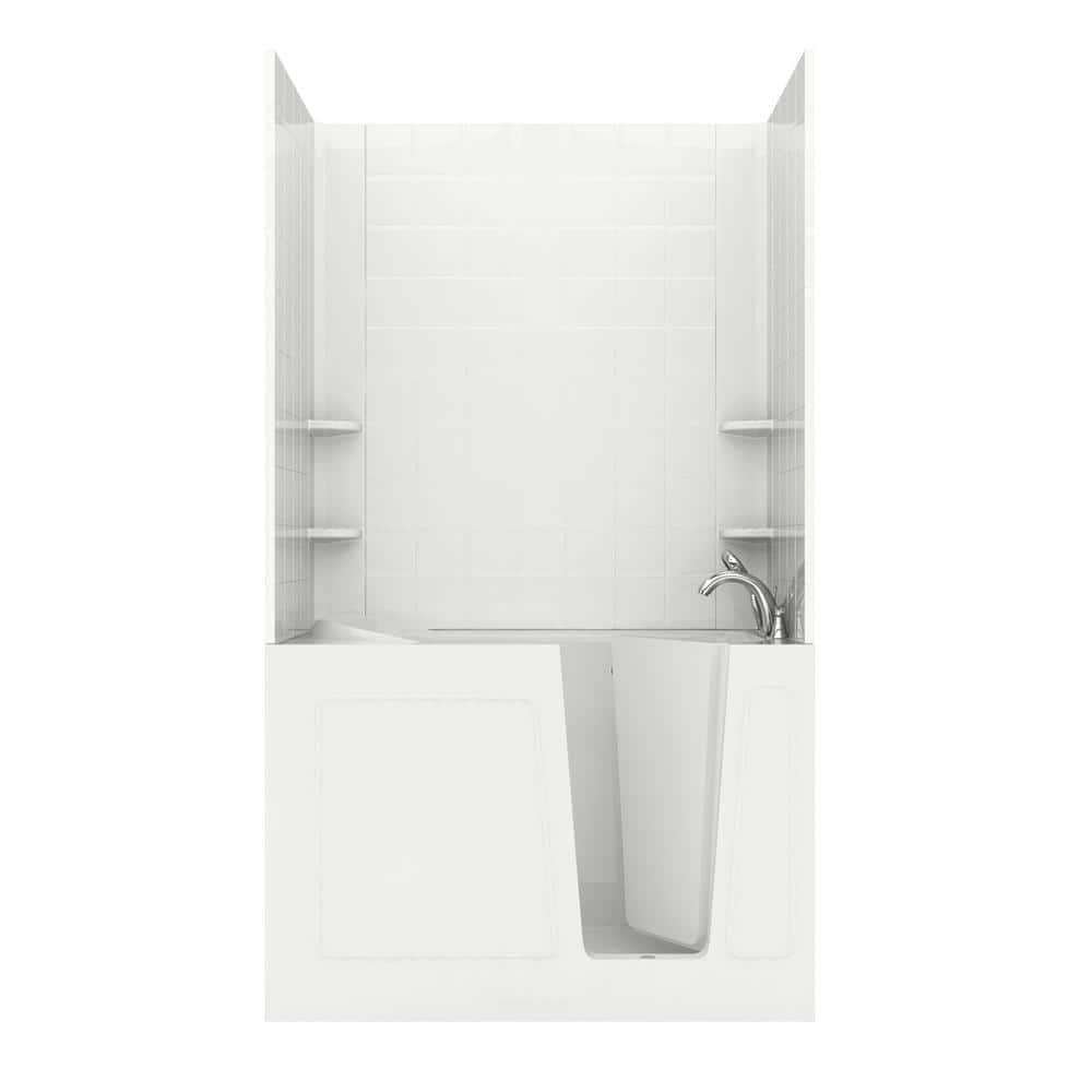 Rampart Nova Heated 4.5 ft. Walk-in Whirlpool Bathtub with 6 in. Tile Easy Up Adhesive Wall Surround in White